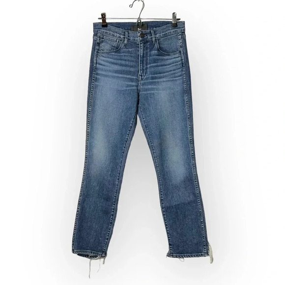 3X1  W3 Blue Cammi Cropped Distressed High-Rise Straight Leg Jeans 27 - Picture 3 of 10